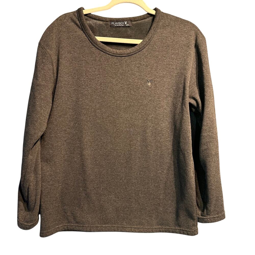 Playboy Size Medium Sweatshirt Gray Velour inside Cozy Warm